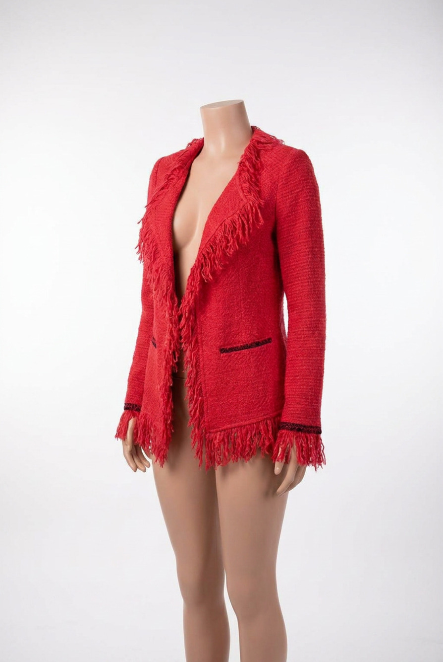 NEW NIC + ZOE scarlina statement fringe mix knit jacket in amaryllis